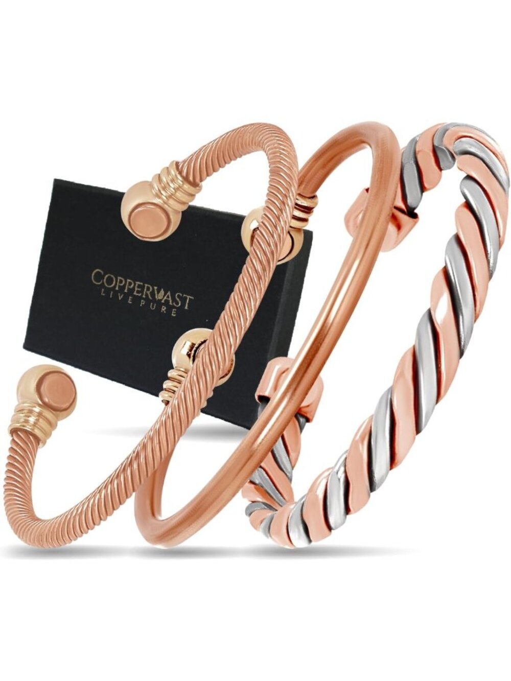 Handmade Copper Bracelets Set of 3 for Men & Women | Gift-Ready Jewelry
